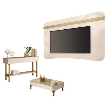 Imagem de Painel Suspenso Armony Off White Champanhe com Mesa de Centro Liz e Aparador Fiero Off White Champanhe - HB Móveis