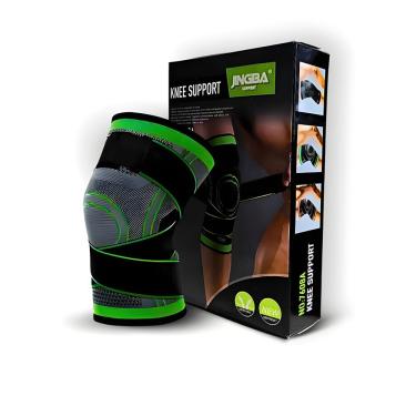 Imagem de Joelheira de Compressão Joelheira Compressão Bandagem Elástica de Estabilidade para Suporte Ajustável Preto e Verde