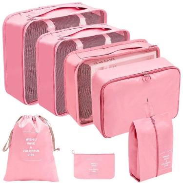 Imagem de Kit Organizadores de Mala 7 Peças Oem Necessaire em Nylon Resistente à Água Rosa Unissex