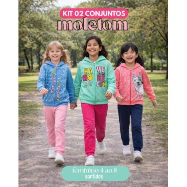 Imagem de Kit 2 Conjunto Infantil Menina Moletom Flanelado com Capuz Zíper e pun