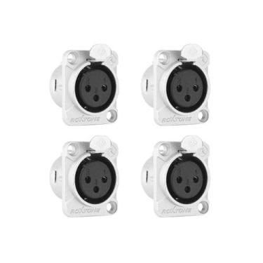 Imagem de Kit 4 Conectores Xlr Fêmea Painel Quadrado 3 Pinos Profissional Roxton