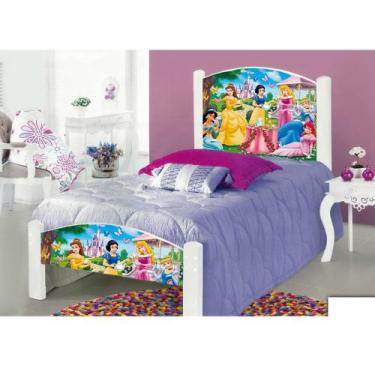 Imagem de Cama de Criança Solteiro Infantil Adesivada Princesas com Grade de Pro