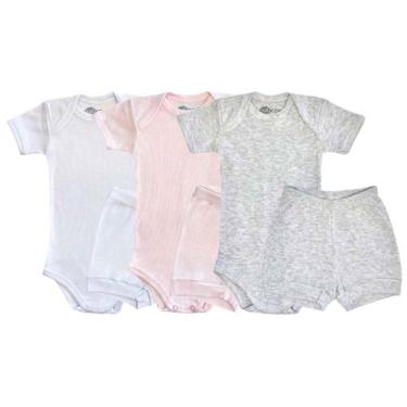 Imagem de Kit 3 Peças - Conjunto Body Liso Manga Curta + Shorts em 100% Algodão.