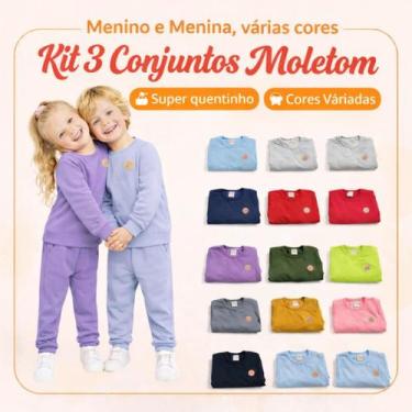Imagem de Kit 6 Peças Moletom Inverno Casaco e Calça Menino Menina Várias Cores 