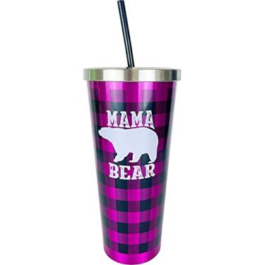 Imagem de Spoontiques Aço inoxidável com copo de aço com canudo, 680 g, Mama Bear