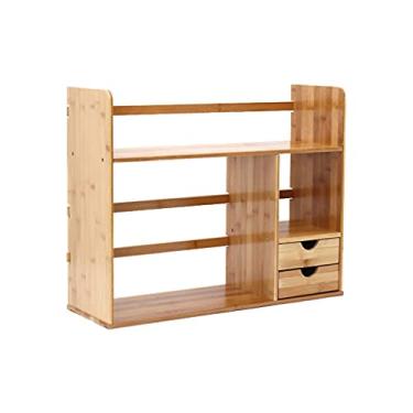 Imagem de YUHUAWF Estante de livros desktop rack de armazenamento multicamadas estante de estudo prateleira pequena estante com gaveta 47 cm de altura para sala de estar escritório em casa (tamanho: A2)