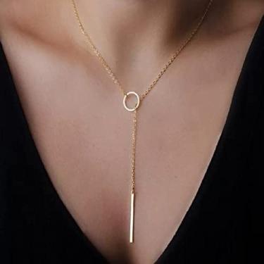 Imagem de Colar de colar de senhoras Colar de gargantilha Pingente infinito Circle Bar, colar de cor de ouro colar de colar y Women Women