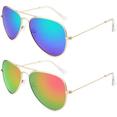 Imagem de livho Óculos de sol para homens e mulheres, aviador, polarizado, espelhado, proteção de lente UV 400 (dourado roxo e verde dourado laranja)