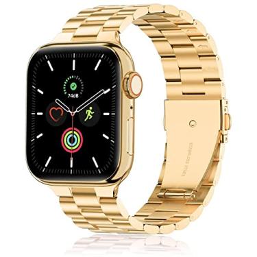 Imagem de WFEAGL Pulseira Metal 3 Elos Compatível com Apple Watch 42mm 44mm 45mm 49mm, Pulseira de Aço Inoxidável para Apple Watch Series 8/7/6/5/4/3/2/1 SE Ultra - Ouro
