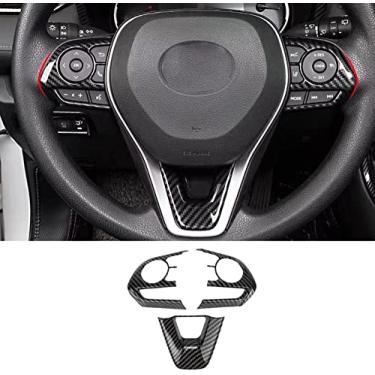 Imagem de Botões de volante de carro coloridos de fibra de carbono com acabamento de lantejoulas acessórios de volante interior automotivo para Toyota Corolla 2020 2021 2022 2023 2024 Toyota RAV4 2019 2020 2021