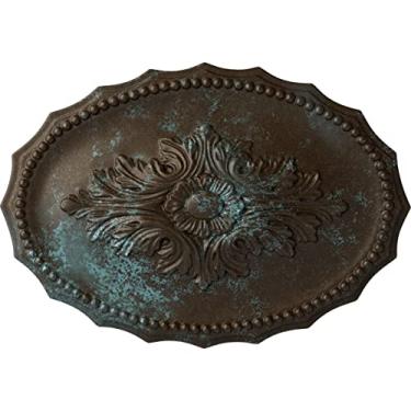 Imagem de Medalhão de teto Oxford Ekena Millwork CM16OXACS, cobre antigo, 16 7/8"W x 11 3/4"H x 1 1/2"P, Hand-Painted Bronze Blue Patina