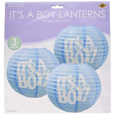 Imagem de Beistle Pacote com 3 lanternas de papel It's a Boy, 23,5 cm, azul claro/branco (54576)