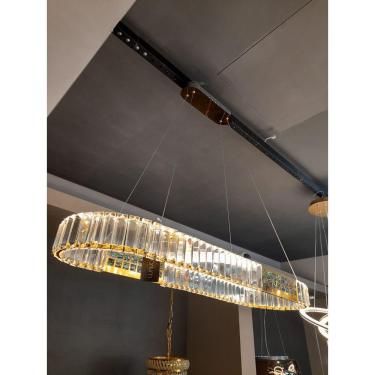 Imagem de Pendente Retangular Dourado Led 3000k com Cristal K9 Transp