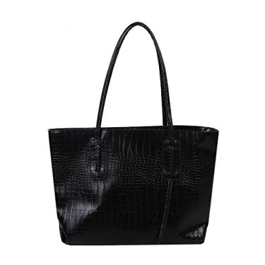 Imagem de ANNI RIEL Bolsa feminina de couro grande, estampa de crocodilo, bolsas e bolsas de mão, bolsa de ombro moderna, bolsa grande feminina, Preto