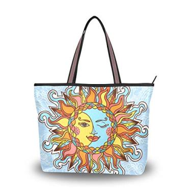 Imagem de Bolsa de ombro feminina vintage mágica sol e lua azul bolsa de ombro para mulheres, Multicolorido., Large