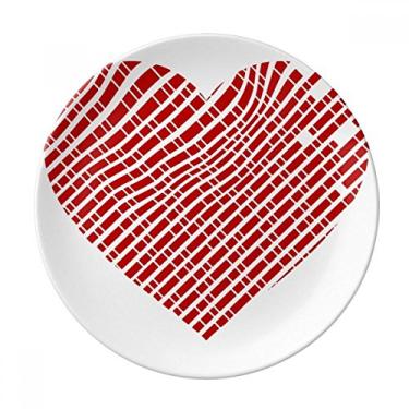 Imagem de Prato de sobremesa com padrão de coração vermelho do Dia dos Namorados de porcelana decorativa de 20,32 cm para jantar em casa