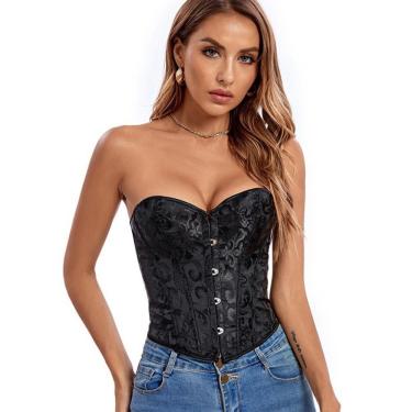 Imagem de Cropped Corpete Corselet Cinta Top Blusa Floral Linha Casual Preto M659