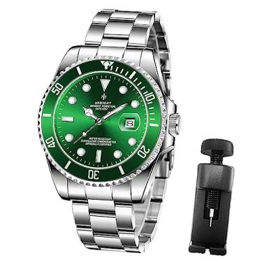 Imagem de Relógio de pulso masculino BENYAR AKNIGHT masculino de aço inoxidável, mostrador quadrado analógico, relógio masculino de negócios, fácil leitura, data luminosa, 50 m, à prova d'água, Verde,