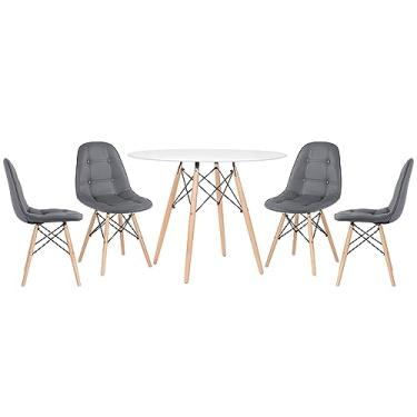 Imagem de Loft7, Mesa redonda Eames 100 cm + 4 cadeiras estofadas Eiffel Botonê