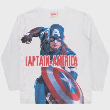 Imagem de Camiseta infantil manga-longa Capitão America 4 à 10 anos - Branco