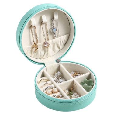 Imagem de Mini Organizador Porta Joias Portátil Viagem Armazenamento de Brinco Colar Bijuteria Redondo