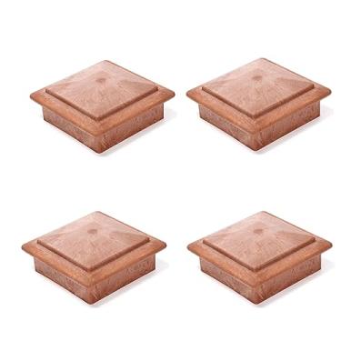 Imagem de 4 peças de tampas de poste de cerca de cor de tronco 15 cm x 15 cm (composto de plástico de madeira) Cor vintage de grão de madeira para ambientes externos, escadas, decks, caixas de correio, postes