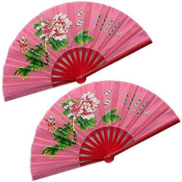 Imagem de (Rosa) - Ventilador de Kungfu Taichi Kungfu Chines Bambu ZooBoo Artes Marciais Esportes Ventilador de mao dobravel 33 cm