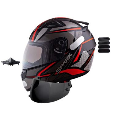 Imagem de Capacete Masculino Ebf Spider Vermelho Com Narigueira Extra Mais Viseira Fumê e Adesivo Preto