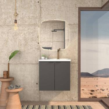 Imagem de Gabinete para Banheiro em Madeira com Lavatório Aster 60 Preto