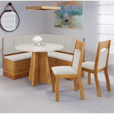 Imagem de Canto Bau com Mesa Redonda Uriah Com 2 Cadeiras Pietra Cobre/Blonde/Marfim - Casa Giulia