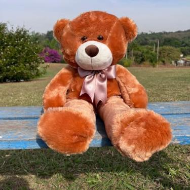 Imagem de Urso Pelúcia Grande 60cm Hipoalergênico (Mel com laço bege)
