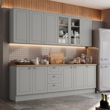 Imagem de Cozinha Compacta Americana 5 Peças com 3 Gavetas 100% Mdf Cinza