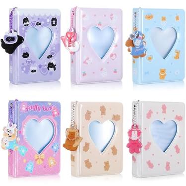 Imagem de Fulmoon 6 peças, fichário Kpop de 7,6 cm, mini álbum de fotos, coração de amor, porta-cartões, 40 bolsos com pingente de urso