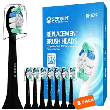Imagem de Seerein Cabeças de escova de dentes elétricas compatíveis com Sonicare C2 C1 G2 W W2 4100 5100 6100, compatível com cabeça de escova de substituição Phillips Sonicare, preta, pacote com 8