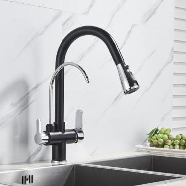 Imagem de Torneira purificada Kithcen dourada/preta/cromada, torneira retrátil com filtro de água, misturador de água quente e fria de 2/3 vias, guindaste para pia, cozinha e bebidas, preto cromado A