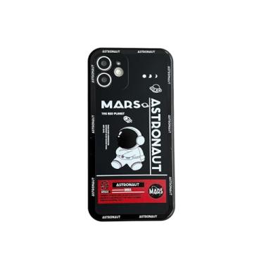 Imagem de Yonds Queen Capa fofa compatível com iPhone 11, design de foguete espacial astronauta espacial com design elegante de borracha TPU macia, antiderrapante, à prova de choque (iPhone 11, preto)