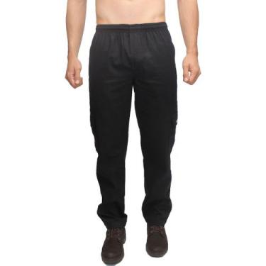 Imagem de Calça Masculina Brim Sarja Cargo Elástico Cordão 5 Bolsos Serviço Trab