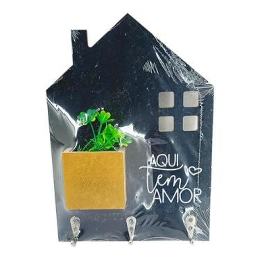 Imagem de Placa Madeira Com Ganchos Formato Casa - Aliança