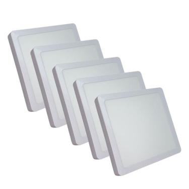 Imagem de Kit 5 Luminária LED Sobrepor 24w Quadrada Branco Quente 3000k Plafon -