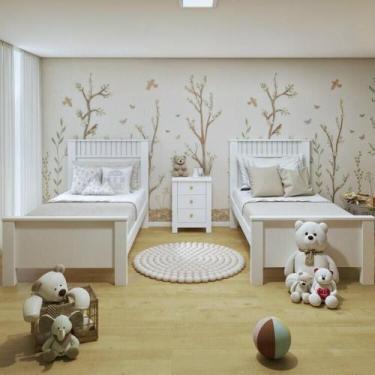 Imagem de Quarto Infantil com 2 Camas Solteiro Athenas Plus e Mesa de Cabeceira 