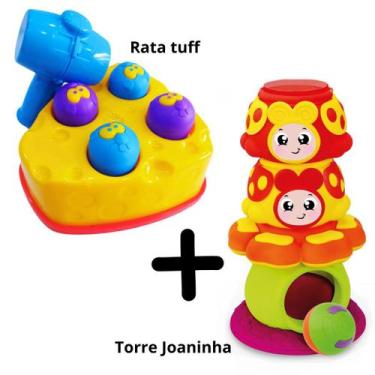 Imagem de Kit 2 brinquedos didáticos para bebê -  torre joaninha de empilhar e b