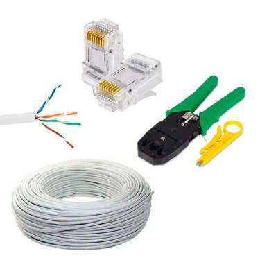 Imagem de Cabo Internet 50 Metros + Alicate de Crimpar e 10 Conector RJ45 - Maga
