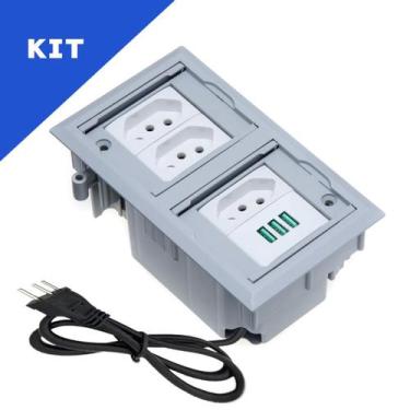 Imagem de Kit Caixas De Tomadas 4 Blocos Com 3 Tomadas 20A 3 USB Cinza - CONNECT