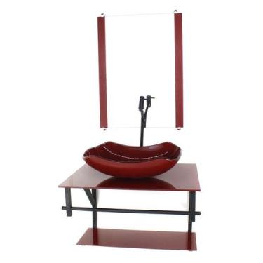 Imagem de Gabinete de vidro para banheiro 60cm ap cuba abaulada  vermelho cereja