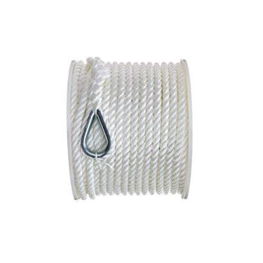 Imagem de Seachoice Corda de linha de ancoragem, 3 fios torcidos, branco, nylon, 1,9 cm x 4,5 m
