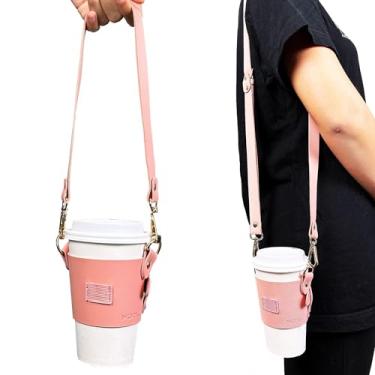 Imagem de MORIK Porta-bebidas ajustável com alça transversal e suporte de canudo – Suporte de copo de café, suporte de bebidas para copos Yeti e Stanley, suporte de bebida Boba (rosa)