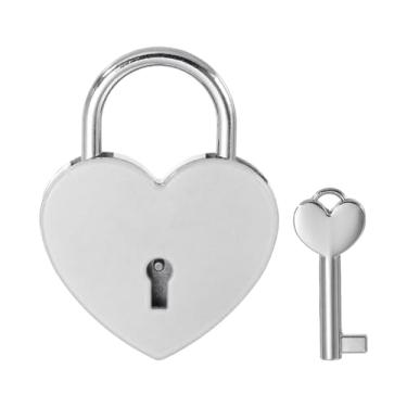 Imagem de PATIKIL Cadeado de coração com fechaduras de amor de 6 cm com conjunto de chaves, cadeado de amor de casal de coração único para amante ponte aniversário diário caixa de cartão, branco