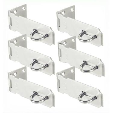 Imagem de 6 pacotes de travas de ferrolho de porta de 10 cm, ferrolho de cadeado de segurança de aço inoxidável com parafusos de montagem, ferrolho de trava de porta para galpão, armário, móveis, gaveta