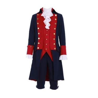 Imagem de SFWXCOS Men's Colonial Military Costume Musical Hamilton Alexander Blue Tailcoat Jacket George Washington Costume (Red, XL)