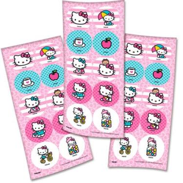 Imagem de Adesivo Redondo - Hello Kitty Rosa - 30 unidades - Festcolor - Rizzo